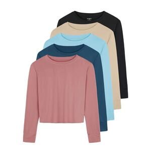 5-Pack Women's Dry-Fit Crop Top Long Sleeve by Real Essentials